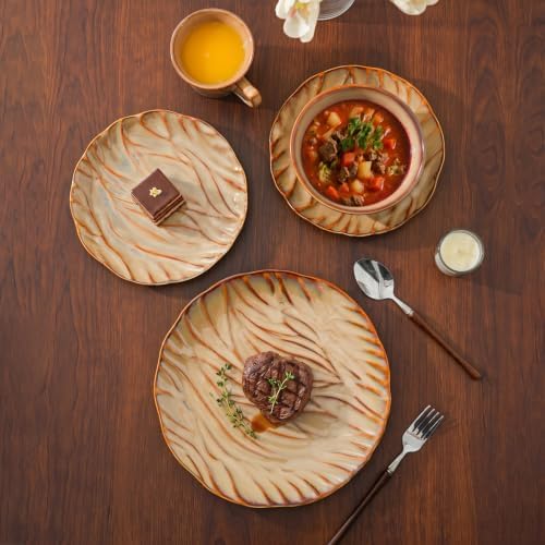 Ceramic Dinnerware Sets for 4, 16 pcs Plates and Bowls Sets, Reactive Glaze Ceramic Dish Set, Scratch Resistant, Microwave & Dishwasher Safe, Highly Chip and Crack Resistant Dishware sets, Honey Amber - Image 6