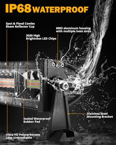 Auxbeam 50 Inch LED Straight Light Bar, 6 Modes 288W Offroad Strobe Light - Image 4