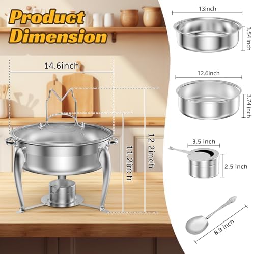 6 QT Chafing Dish Buffet Set with Serving Spoons, 2 Packs Stainless Steel Round Chafing Dishes with Glass Lid & Lid Holder, Food Warmers for Parties Buffet Weddings Catering Events - Image 4