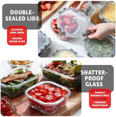 Nestl 48pc Glass Storage Containers with Lids, 24 Glass Food Storage Containers with 24 Airtight Lids for Pantry & Kitchen, Meal Prep Containers for Lunch, Oven Microwave & Dishwasher Safe, Cream - Image 5