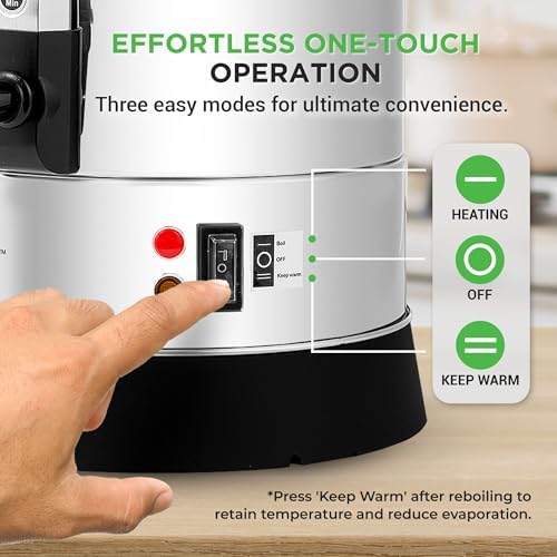 NutriChef Water Boiler and Hot Water Dispenser, 8L Electric Beverage Dispenser with Safety Lock Lid, Non-Drip Tap, Warm Function, Food Grade Stainless Steel, Home & Commercial Use, 19"x9"x9", Silver - Image 3