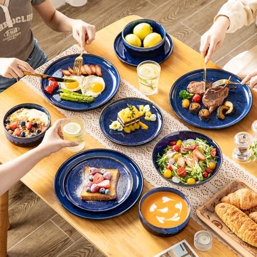 vancasso Starry Plates and Bowls Sets for 6, 24 Pieces Dinnerware Sets, Blue Reactive Glaze Dishes Sets for Kitchen, Scratch Resistant Stoneware Dishes Set, Dishwasher and Microwave Safe - Image 6