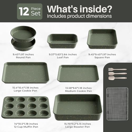 12-Piece Nonstick Baking Set, Non-Toxic Bakeware Set - Ceramic Coated Green - Image 2