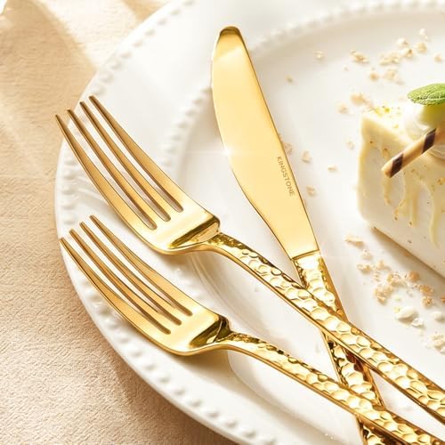 60 Piece Gold Silverware Set,18/10 Stainless Steel Hammered Flatware for 12 - Image 5