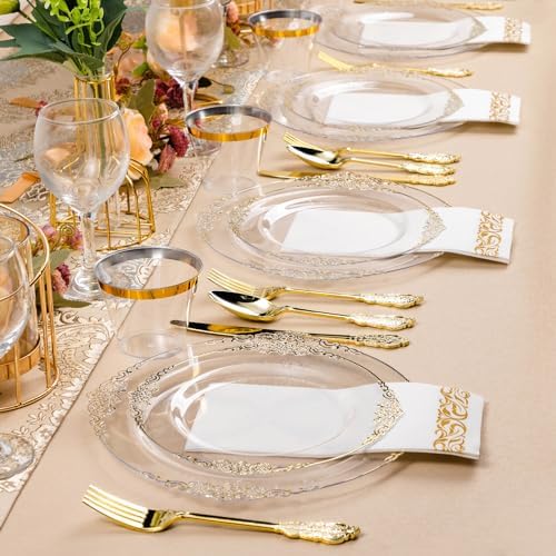 Bestluck 175PCS Ivory white Plastic Plates for 25 Guests (Clear Gold, 25 Guests Set) - Image 7