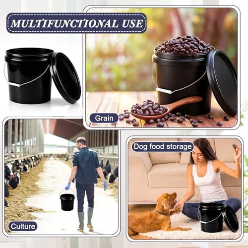 Mumufy 10 Pcs 3.5 Gallon Food Grade Bucket with Lid, Round, Black - Image 5
