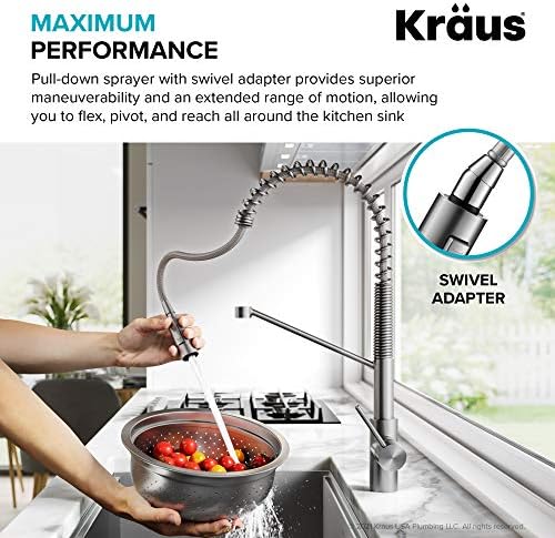 KRAUS Oletto Commercial Style Single Handle Pull Down Kitchen Faucet with QuickDock Top Mount Installation Assembly in Brushed Brass, KPF-2631BB - Image 6