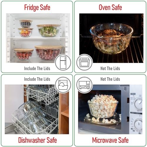 Large Stackable Glass Mixing Bowls with Bamboo Lids Set of 5 - Image 6