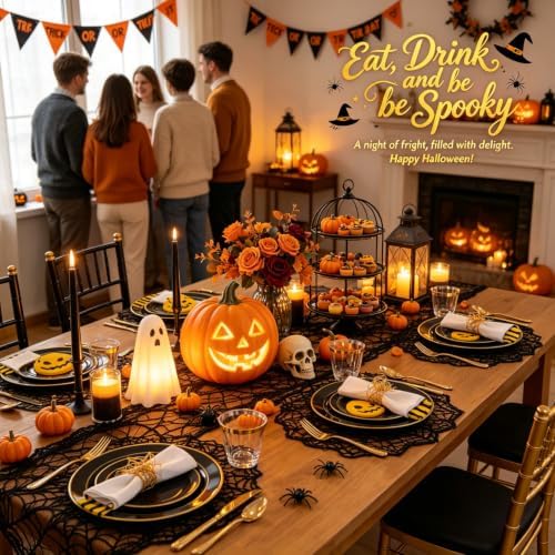 GATHER 700PCS Black Plastic Plates 100 Guest for Wedding Party Halloween - Image 3