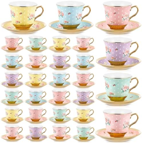 Teenyyou Set of 36 Tea Cups and Saucers, Vintage Style, 5.4 oz by Teenyyou