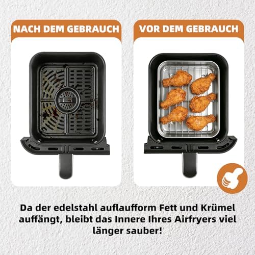 Stainless Steel Casserole Dish for Airfryer 2-Piece Set with Drip Rack & Sealing Lid, Hot Air Fryer Accessories for Ninja Cosori Philips - BPA-Free, Odourless, Robust & with Heat Protection Handles - Image 3