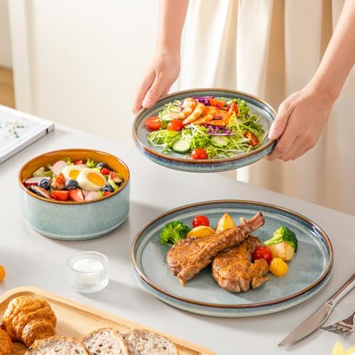 vancasso ONION Ceramic Plates and Bowls Sets, 24 Pieces Light Blue Dinnerware Sets for Kitchen, Reactive Glaze Dishes Set for 8, Dishwasher and Microwave Safe - Image 6