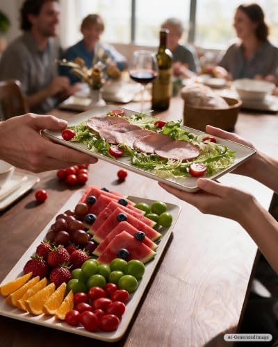 Famiware Serving Platters Set of 3 Sizes - Rectangular, Vanilla White - Image 3