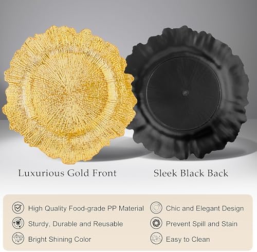 100PCS Gold Charger Plates Bulk- 13in Reusable Plastic Chargers - Image 2