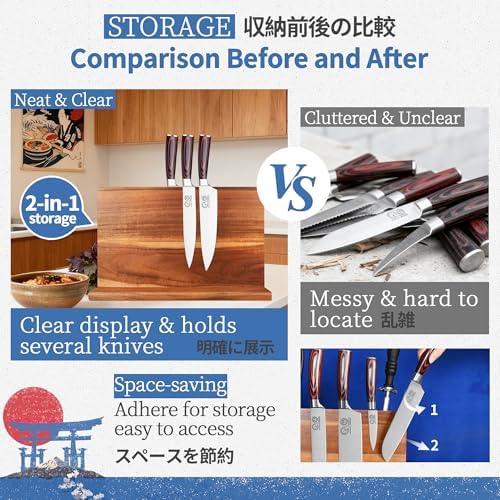 XYJ Magnetic Knife Block, Dual-Sided Strong Magnets, Acacia Wood - Image 4