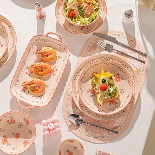 Ceramic Dinnerware Set, Series Kavara Ⅱ, (Pink Peach Blossom) - Image 4