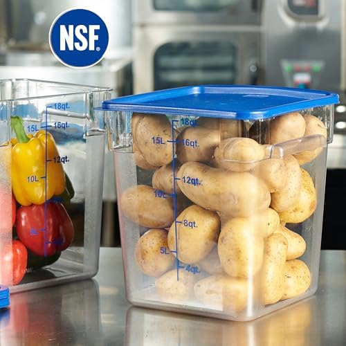 CURTA 8-Pack 18 Qt NSF Clear Polycarbonate Food Storage Containers with Blue Lids - Square, Commercial-Grade, Freezer & Dishwasher Safe, Stackable - Image 3
