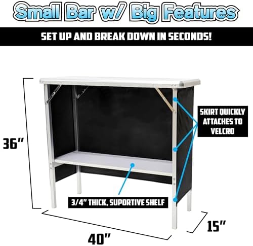 PARTYPONG Folding Portable Double Bar w/LED Lights, Wireless Remote, 2 Bar Skirts, Storage Shelf, & Carrying Case - Prism - Image 2