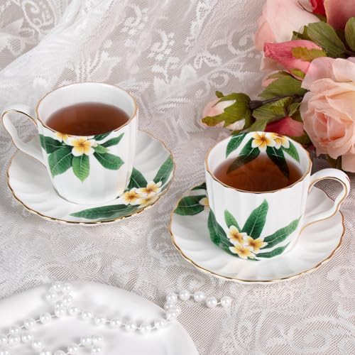 KAMMAK Tea Cups and Saucers Set of 2, Porcelain Coffee Cups, JBE012 - Image 5