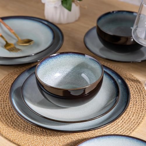 LeRatio Ceramic Dinnerware Sets for 6,18Pcs Porcelain Plates and Bowls Set - Image 2