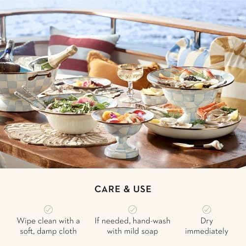 MACKENZIE-CHILDS Enamel Compote, Small, Light-Blue-and-White Sky Check - Image 5