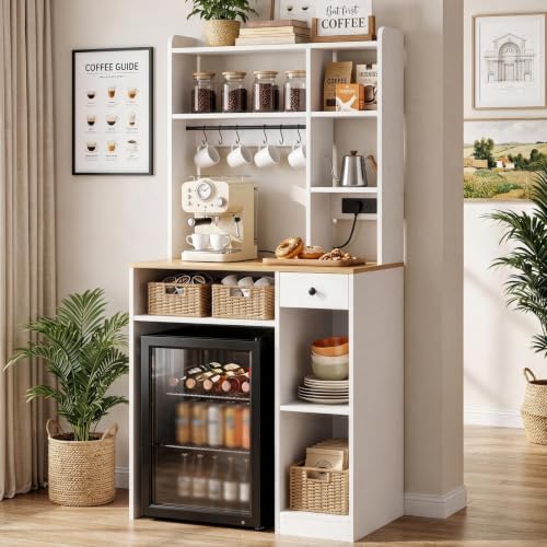IRONCK Baker's Rack with Power Outlets, Coffee Bar with Mini Fridge Space by IRONCK