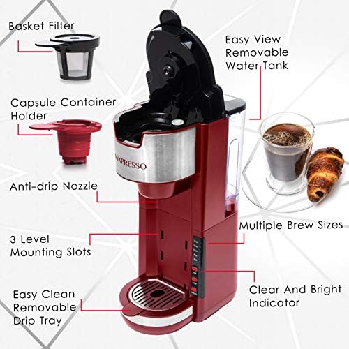 Mixpresso Red Single Serve Coffee Brewer K-Cup Pods Compatible & Ground - Image 4