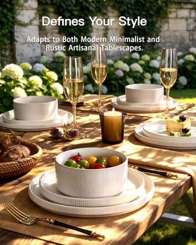 Dinnerware Set for 4, Reactive Glaze Plates and Bowls Sets - Image 2