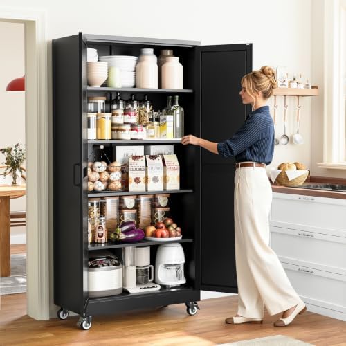 Yizosh 71" Black Metal Kitchen Storage Cabinet,Garage Tool Storage Cabinets - Image 2