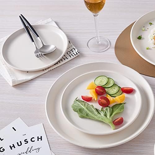 Stone Lain Jules Stoneware 16-Piece Dinnerware Set, Plates and Bowls, Service for 4, Off White, Microwave & Dishwasher Safe - Image 5