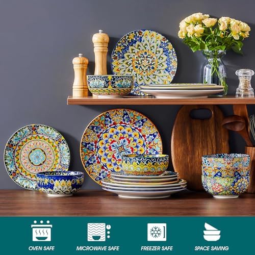 vancasso 18 Pieces Dinnerware Sets, Plates and Bowls Set, Porcelain Dishes Set for 6, Microwave and Dishwasher Safe, Scratch Resistant, Bohemian Style Dining Ware Service for 6, Series SIMI - Image 4