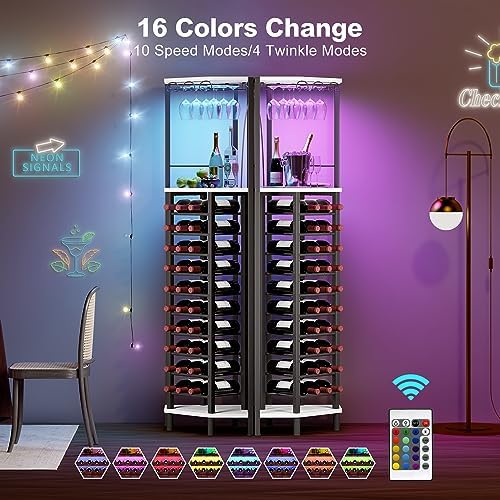 Homeiju Corner Wine Rack with Glass Holder and Led Strip Light, Corner Bar Wine Racks Freestanding Floor, Industrial Corner Bar Cabinet for Kitchen, Dining Room, Living Room or Cellar - Image 4