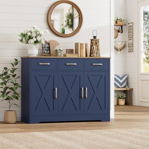 HOSTACK Kitchen Buffet Cabinet with Storage, Sideboard Coffee Bar, Blue - Image 2