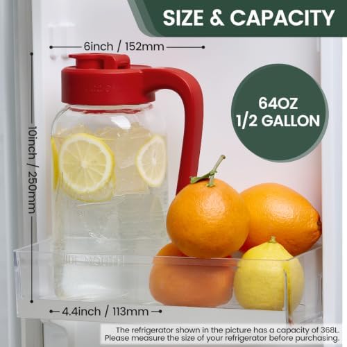 Mason Jar Pitcher, 64 oz (2 quart), Glass Pitcher with Lid - Image 2