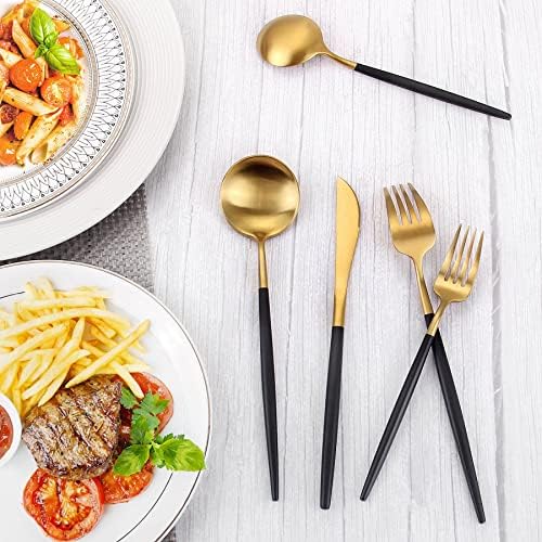 Matte Gold Silverware Set With Black Handle, IBIILII JEFF 20 Pieces Stainless Steel Flatware Set For 4，Kitchen Utensil Set, Tableware Cutlery Set, Knife Spoons And Forks Set, Dishwasher Safe - Image 5
