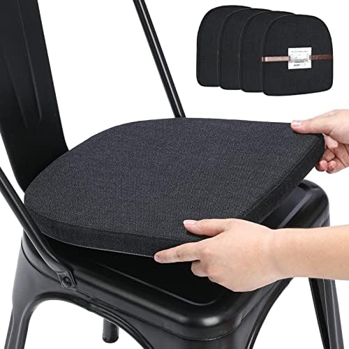 BUYUE Friendly Woven Fabric 14x14 Magnetic Cushions for Metal Chair Set of 4, Enhanced Anti-Slip Seat Pads for Dining Kitchen Café Stackable Chairs (U-Shape, Black, 4 Counts) by BUYUE