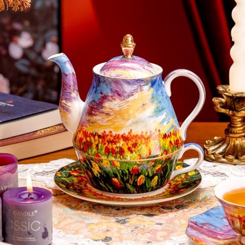 KAMMAK Tea for One Set, Ceramic Teapot, Bone China Tea Set, Cup and Saucer - Image 6