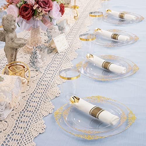 Hioasis 350 Pcs Clear Gold Plates for Party - Image 4