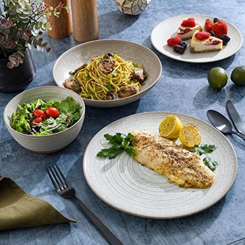 Gibson Elite 16 Piece Dreamweaver Double Bowl Terracotta Reactive Dinnerware Set - Sand Cream, Service for 4 (16pcs) - Image 3
