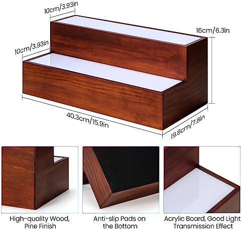 LED Liquor Bottle Display Shelf, 2 Tier Real Wood Bar Shelves for Liquor Bottles, Lighted Bar Bottle Display Shelf with Remote, Bottle Organizer for Home Bar, Holds Up to 10 Bottles, No Assembly - Image 3
