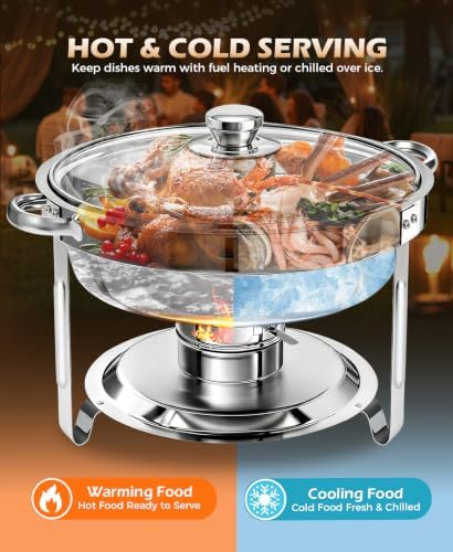 Chafing Dishes for Buffet Set,4 Pack 5QT Round Stainless Steel Chafing Dish Set, Food Warmers for Parties Buffet for Home Parties, Christmas Gatherings, Catering Events Complete Buffet Warmer Set - Image 2