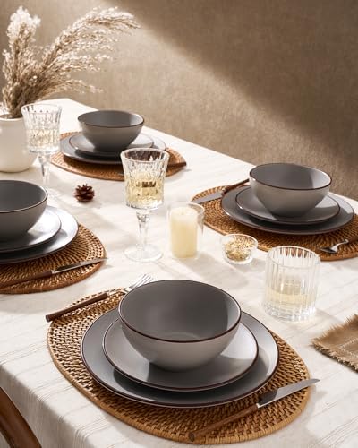 Famiware Venus Plates and Bowls Sets, 12pcs Stoneware Dinnerware Set for 4 - Image 2