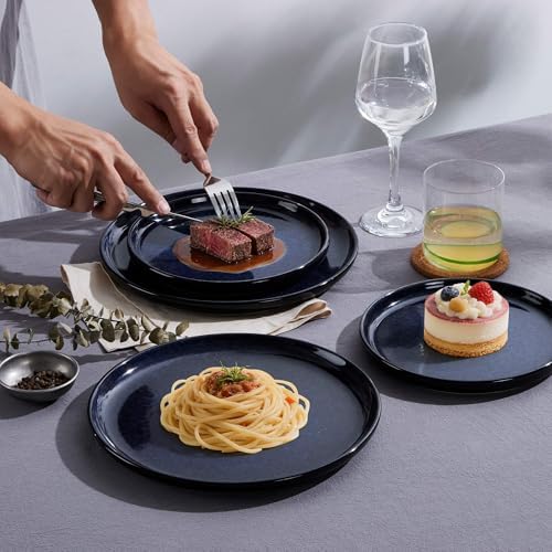LIANYU Ceramic Plates and Bowls for 4, 12 Piece Dishes Sets, Midnight Blue - Image 3