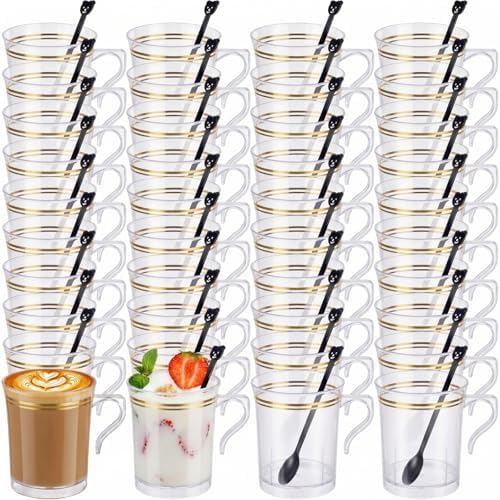 Bokon 200pcs 8oz Clear Plastic Tea Cups with Handle & Spoon by Bokon