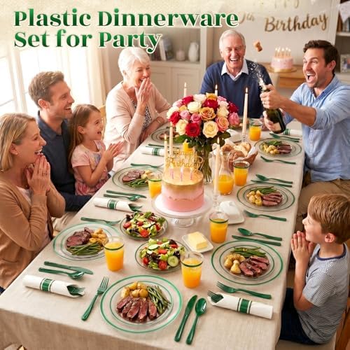 350PCS Clear Green Plastic Plates Dinnerware Sets for 50 Guests - Image 5