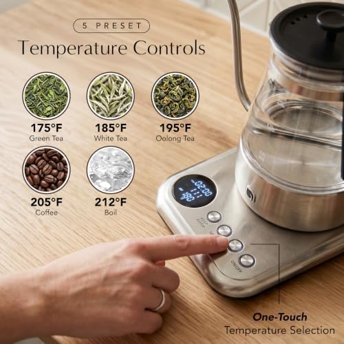 WILLOW Glass Gooseneck Electric Kettle, 5 Temperature Control Presets & Keep Warm, Pour Over Kettle for Coffee & Tea, 1L 1200W Hot Water Boiler, Non-Toxic BPA-Free Electric Tea Kettle, LED Display - Image 6