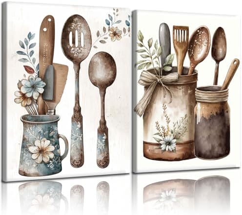 Doqueodas 2Pcs Vintage Country Style Kitchen Canvas Wall Art 16x24 Inch by Unknown