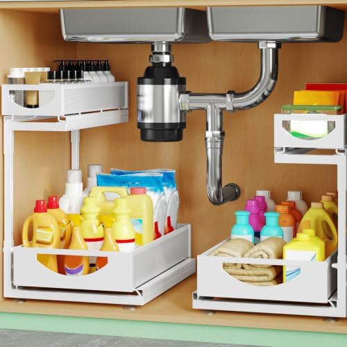 Under Sink Organizer, 2-Pack 2-Tier Pull Out Cabinet Organizers and Storage by Atrippy