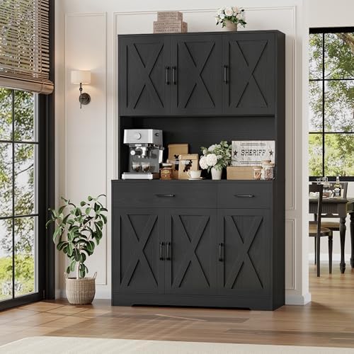 HOSTACK 71" H Kitchen Pantry Storage Cabinet,Farmhouse Hutch Cabinet, Black - Image 2