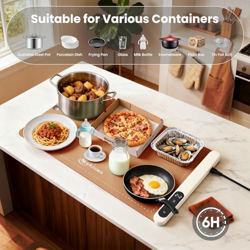 Warming Mat for Food, 24"x15" Food Warming Mat 6 Temperature & 6 Timer Settings Upgrade Graphene Fast Full Surface Heating-Versatile Food Warmer for Gatherings, Parties, Everyday Use-Light Caramel - Image 4